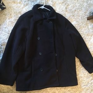 Lands End Fleece Pea Coat 1x Navy Blue NWOT